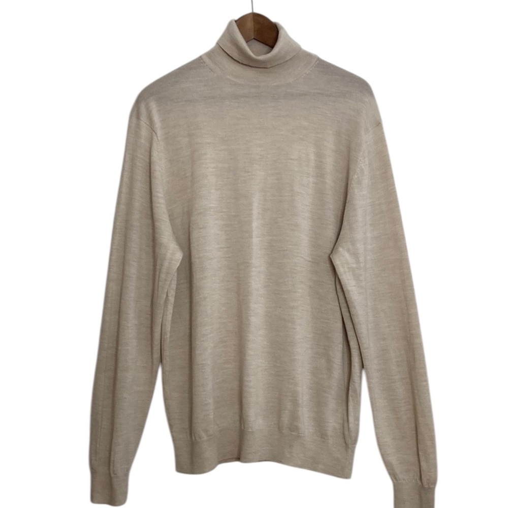 Suitsupply Sweater Mens 2XL Beige Oat Merino Wool Long Sleeve Turtleneck
